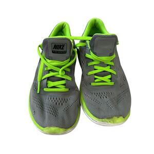 Nike grey tie sneakers size 4 with neon yellow ties